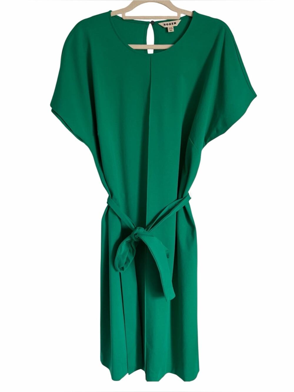 Boden Tara Belted Jersey Dress size 16-18 solid green stretchy